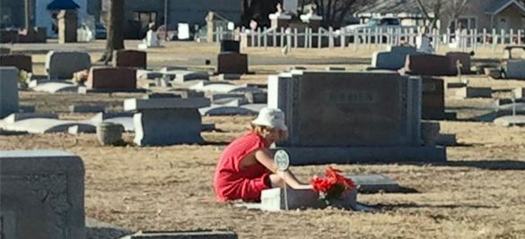 Maxwell Webb visiting his grandfather, Jerry Webb at Mount Hope Cemetery